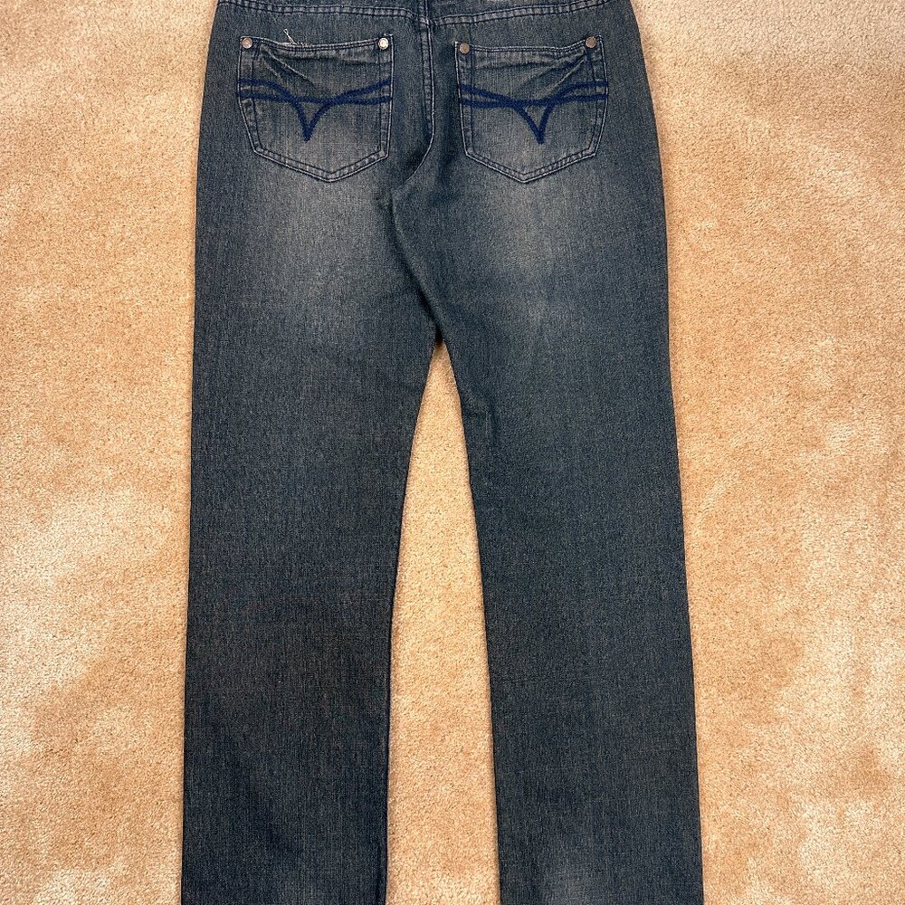 Y2K Indigo-30 Brand Embroidered Baggy Dark Wash Men's Jeans Size 36 x 34 Grunge